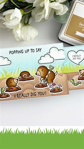 We really dig Mindy's fun Double Slider Surprise card featuring A Mole Lot of Love! ❤️ #lawnfawn #interactivecards #doubleslidersurprise | Lawn Fawn