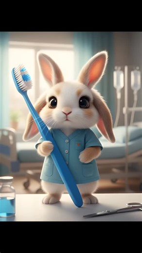 Cute 3D animations on Instagram: "Dr. Hopsworth, DDS (Doctor of Dental Smiles) reporting for duty! This adorable bunny dentist is here to remind you: a healthy smile starts with good habits! With those big sparkling eyes and tiny paws holding a toothbrush twice his size, he's making dental care look absolutely precious. 🐰💙 #DentalCare #CuteDentist #BunnyArt #3DArt #DigitalArt CGI ToothbrushTime DentalHealth HealthySmile CharacterDesign AdorableBunny 3DRendering PixarStyle AnimalArt DentistLife