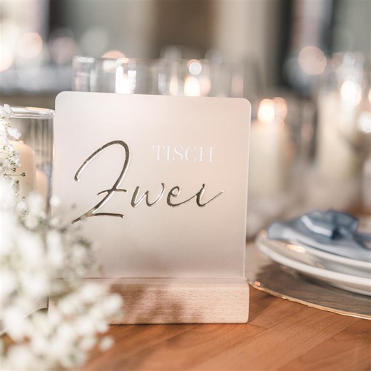 Table Numbers Made of Frosted Glass & Mirrored Lettering – Modern Wedding Design With Wooden Base – Table Number Signs With a Frosted Look - Etsy Australia