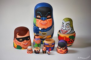 Hand-Painted Nesting Dolls Featuring Superheroes and Villains From the Classic Live-Action 'Batman' Television Series