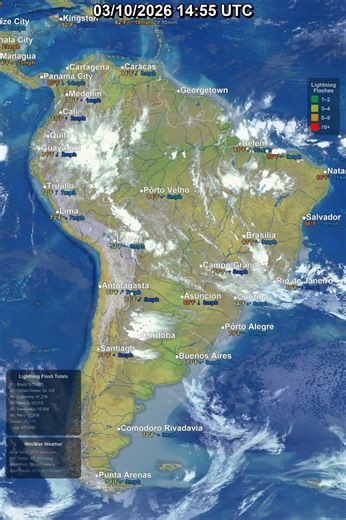 South America 24 Hour Satellite Weather | March 10, 2026 #shorts