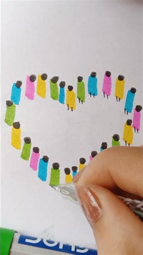 3D heart human chain drawing #shorts #drawing