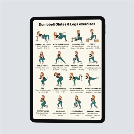 Dumbbell Glutes & Legs Workout Poster – 16 Exercises Chart, Fitness Wall Art, Gym Printable, Bulgarian Split Squat, Hip Thrust - Etsy