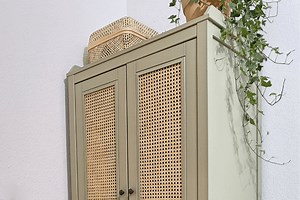 IKEA wardrobe hack with romantic DIY rattan doors