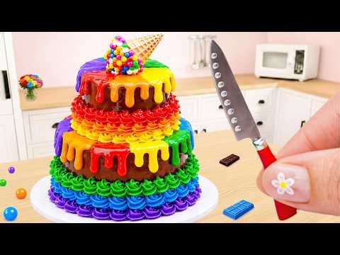 Mini Rainbow Chocolate Cake 🌈 Colorful Ice Cream Cake Decorating | Miniature Baking - Amazing Cake