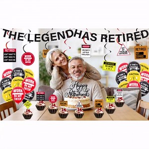 Retirement Party Decorations Balloon Supplies - 37 Pcc Caution Sign Pre-Strung Banners Hanging Swirls Cake Cupcake Toppers Balloons for Men Women Funny Driving-Theme Retired Party Decor