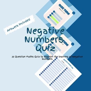 Maths Negative Numbers Quiz Game Activity