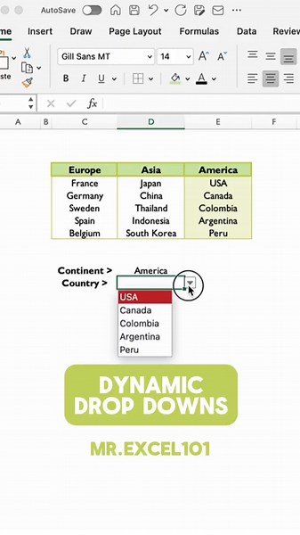 Create dynamic drop downs in Excel using the INDIRECT function ⚡️! #excelhack #exceltutorial #exceltips #learnexcel