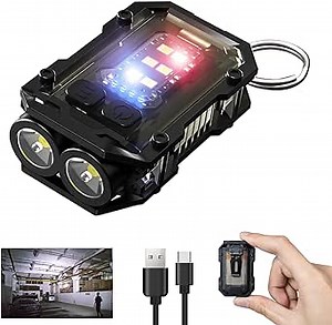 W409 Mini Keychain Flashlight with Magnet, USB C Rechargeable, EDC, 800 High Lumens, LED & COB Portable Clip on Flashlights-8 Modes, Waterproof