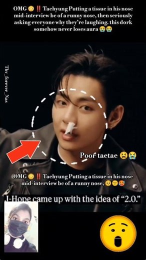 OMG😳‼️Taehyung Putting a tissue in his nose mid-interview bc of a runny nose🥺😕🥵#bts#shorts#taehyung