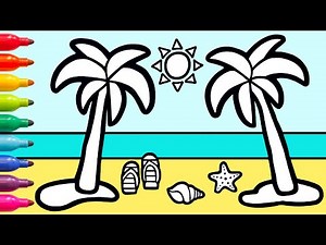 Summer Beach Scene Drawing & Coloring Palm Trees For Kids #30