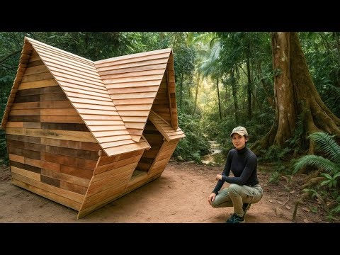 32 Days Building Wooden House in Wilderness | Off Grid Log Cabin Build ASMR (No Talking)