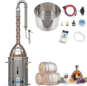 HOOLOO 110V Electric Alcohol Still 13.7Gal/52L Home Brew Kit with Copper Top, Copper Column,for DIY Brandy, Whisky, Rum, Distilled Water Wine Making SKit(RST-65)