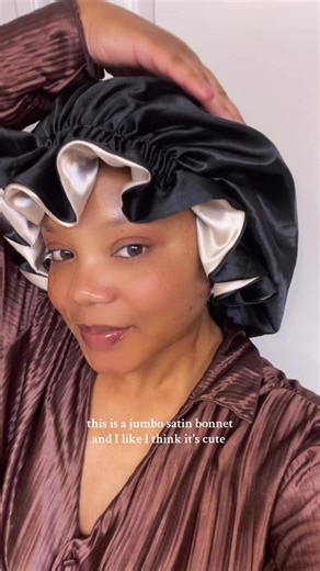 The Jumbo Satin Bonnet. Very cutesy! #nightroutine #nighttimeroutine #hairbonnets #hairbonnet #protectivestyles