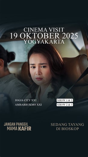 Jangan Panggil Mama Kafir on Instagram: "YOGYAKARTA, we’re coming! 🎉 Cinema Visit bareng @michelleziu hari Minggu, 19 Oktober 2025. Siapin tisu, ajak orang tersayang, dan siap-siap #BanjirAirMata di kota pelajar. Cek jadwal & langsung amankan kursimu via M-Tix/TIX ID dan jangan lupa ajak orang tersayang buat nonton ya! Sampai ketemu di bioskop! FILM JANGAN PANGGIL MAMA KAFIR SEDANG TAYANG DI BIOSKOP 🎬 #FilmJPMK #JPMK #JanjidanPilihan #janji #pilihan #Film2025 #filmindonesia #Bioskop2025 #Miche