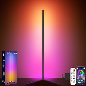 Lohew RGB LED Corner Floor Lamp with Smart App, Remote Control, Music Sync, 16 Million Colors for Bedroom