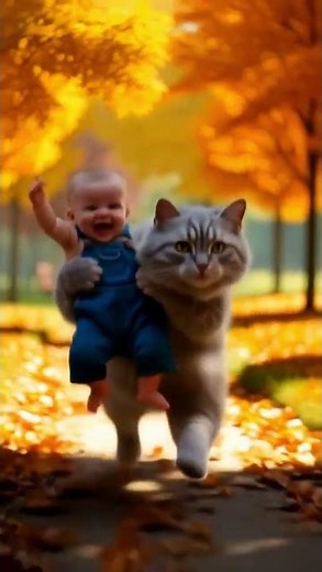 Cat Walking on Two Legs with Baby