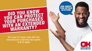 Did you know that OK Furniture offers extended warranties to cover repair costs of your purchased items after the manufacturer’s warranty has expired? Read about it here https://bit.ly/3wfndEe or find out more at your nearest store today. Ts & Cs apply. | OK Furniture