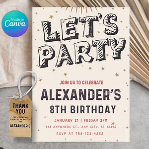 Simple Black and White Birthday Invitation Template, ANY AGE, Instant Download Birthday Invitation for Boys Teens Kids Girl Birthday Canva - Etsy