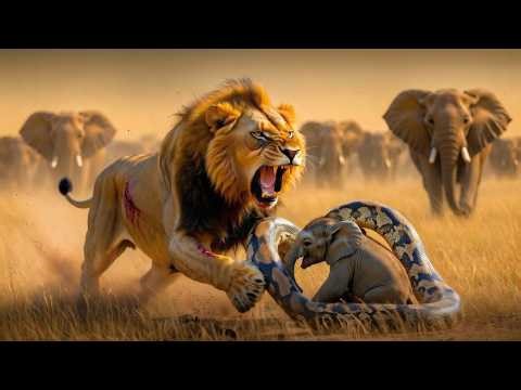 Lion Risks Everything to Save Baby Elephant from Giant Python – The Herd's Reaction is Insane ||