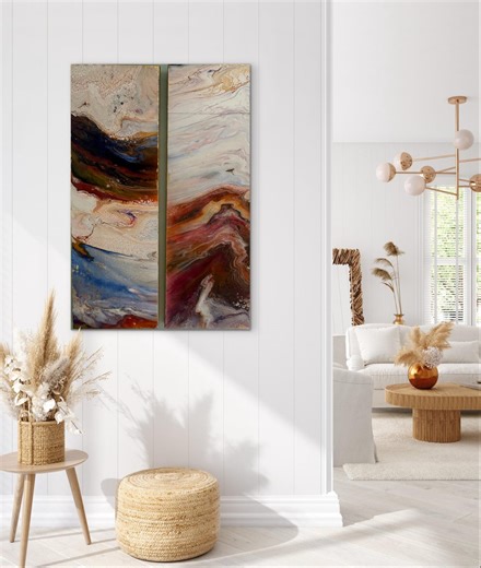 Large Abstract Diptych Painting, Fluid Art Set, Gold Foil Edges, Contemporary Wall Art - Etsy
