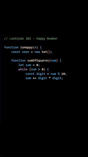 Solve LeetCode 202 Happy Number | JavaScript solution #shorts #coding #javascript