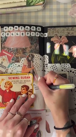 let’s make a spread for all my vintage collections! using my favorite junk journal cutout pack of