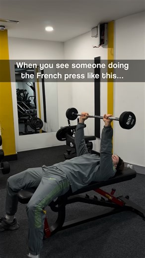 Nutrition & Fitness Coach on Instagram: "The French press is a very effective exercise for training your triceps. Here’s how to do it properly. If you’re working with heavier weight, slightly incline the bench so the load doesn’t pull you backward. Your feet should be firmly planted on the floor to keep balance and stability. Your elbows should not move forward, backward, or out to the sides — keep them fixed in one position. Work through a full range of motion with an appropriate weight. Forget