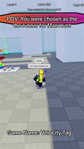 POV: Chosen Runner for Man Hunt in Velocity Tag Roblox Game