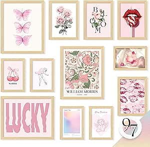 97 Decor Pink Coquette Room Decor - Cute Posters For Room Aesthetic, Pink Pictures Wall Decor, Romantic Coquette Wall Decor, Girly Wall Art Prints For Teen Girls Bedroom Dorm Decorations (Unframed)