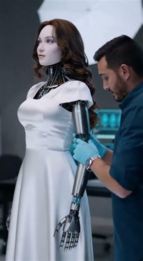Human Interacts with Elegant Humanoid Robot Unveiling Future Tech #AI #Robotics #Innovation