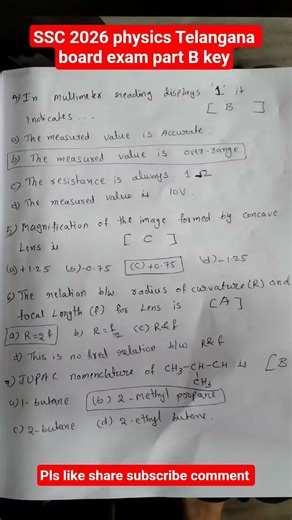 SSC part B Physical science 2026 key/ Telangana board exam question paper part B answers