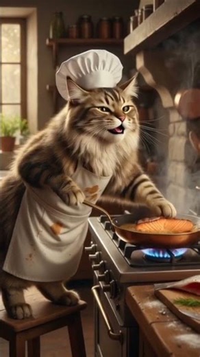a cat Cooking