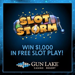 79K views · 165 reactions | One winner each hour is in the center of the storm! Plus you can win $10 in celebration Free Play. | Gun Lake Casino Resort | Facebook
