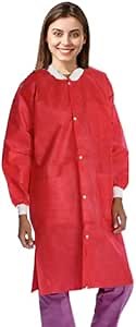 10 Disposable Lab Coats - Durable Knee Length 50g SMS Reusable Lab Coat with Knit Cuffs and Pockets, Unisex | Perfect for Dental, Hospitals, Pharmacies, Labs, Clinics- Red, 3X-Large