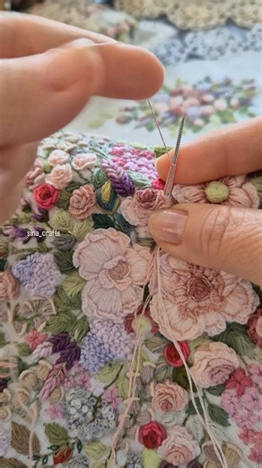 Sina Crafts on Instagram: "Stitching on canvas my flowers! Every petal and leaf on canvas is a part of my time, of my life, of my soul that I offer to this passion. . . Cast-on stitch with mouline threads on linen fabric. Creating handmade flowers design with the handembroidery art. Stitching technique on embroidery. Floral design on canvas. Threads painting eith needle. Needlework flowers designs. Handmade wreath roses on tablecloth. Home decor wreath bouquet of flowers. #dmcembroidery"