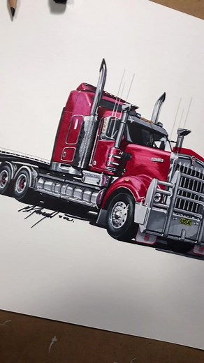 A true big rig, Kenworth done on A3 sized card✍🏻 Message my Instagram for quotes and enquiries! #kenworth #truck #rig #fyp #art #drawing