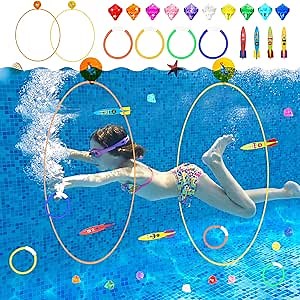 Cludoo 23PCS Pool Toys Games for Kids, No Assembly Stability Swim Thru Rings, Pool Diving Toys for 3,4,5,6,7,8,9,10,11,12 Kids Swim Rings for Kid Teens Adults Include Torpedos Diving Gems
