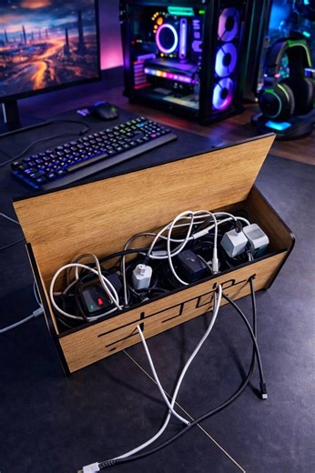 Solid Oak Wooden Cable Management Box for Gaming Desk Setup, Power Strip Organizer Case, Extension Cord Storage - Etsy UK
