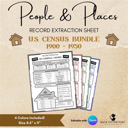 U.S. Census Extraction Sheet Bundle (1900 - 1950) for Family History, Ancestry & Genealogy (digital Download) - Etsy