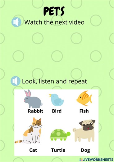 Pets online exercise for kinder