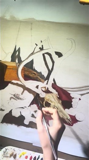 ✨ Continuing my still life with a deer skull #artjourney #painting #artprocess