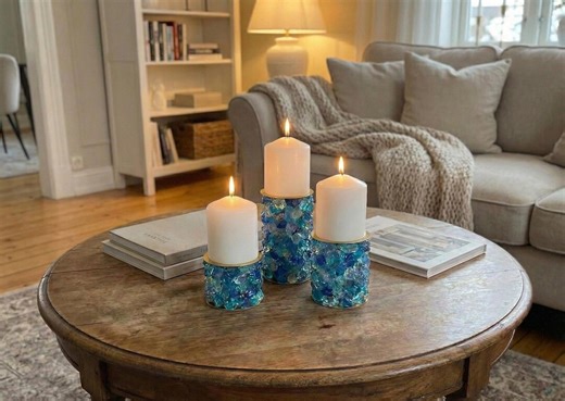 Blue Crystal Candle Holder • Modern Glass Home Decor • Luxury Pillar Candle Centerpiece - Etsy