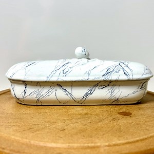 Vintage Flow Blue Marbled Ceramic Box: Italian Floral Lid Vanity Decor - Etsy