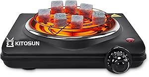 KITOSUN Electric Charcoal Burner - Single Coil Hot Plate Charcoal Starter Cooking Heater Stainless with Steel Grill ETL Certified Countertop Cooktop for Home Kitchen BBQ RV