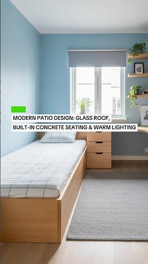 Small Bedroom Office Combo: Blue Walls, Built-in Wood & Space Saving Hacks