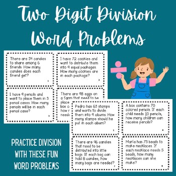 Division Two-Digit Word Problems Task Cards - Multi-Digit Division Practice