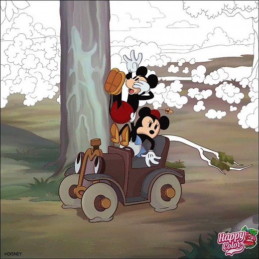 Happy Color - Disney: Mickey And Minnie Ride A Car While They Chased By Mortimer Mouse