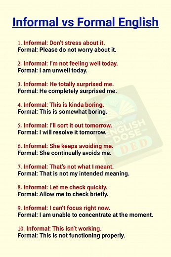 6.1K views · 33 reactions | Informal vs Formal English Sentences #learnenglish #informal #formalenglish #practiceenglish #english | Daily English Dose | Facebook