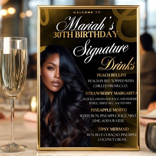 Birthday Signature Cocktail Menu, Birthday Bar Menu Template, Custom Drinks Sign for Party, Editable Gold Canva Bar Sign, Customizable - Etsy